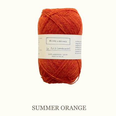Le Petit Lambswool | Biches and Buches, colour: Summer Orange, The lambswool blend provides the perfect balance of structure and drape. This fingering-weight yarn is a Scottish lambswool with tweed yarn speckles. , Knit With Me