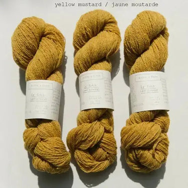 Le Petit Lambswool | Biches and Buches, colour: Yellow Mustard, The lambswool blend provides the perfect balance of structure and drape. This fingering-weight yarn is a Scottish lambswool with tweed yarn speckles. , Knit With Me