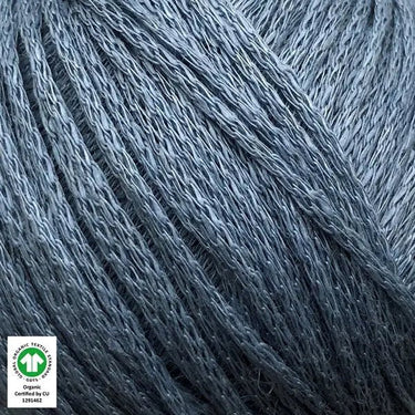 Løvetand by CaMaRose organic linen yarn close-up, perfect for summer knitwear and crochet projects, certified organic.