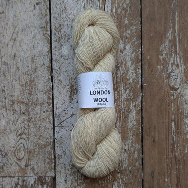 Skein of London Wool from London City Farm Yarn Project on rustic wood background