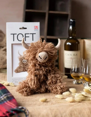 TOFT Morag the Highland Coo | Advanced Crochet Animal Kit, , Crochet Morag the Highland Coo with TOFT’s Level 3 kit. Includes DK yarn, hook & tools—perfect for confident crocheters., Knit With Me