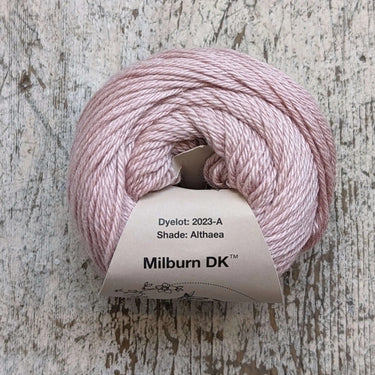 Eden Cottage | Milburn DK | Bluefaced Leicester & Silk Yarn, Color: Althaea, Milburn DK blends British BFL & Mulberry silk for sheen, warmth & wearability. Soft, durable yarn—machine washable & perfect for garments., Knit With Me