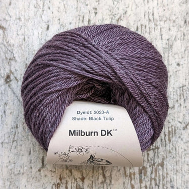 Eden Cottage | Milburn DK | Bluefaced Leicester & Silk Yarn, Color: Black Tulip, Milburn DK blends British BFL & Mulberry silk for sheen, warmth & wearability. Soft, durable yarn—machine washable & perfect for garments., Knit With Me