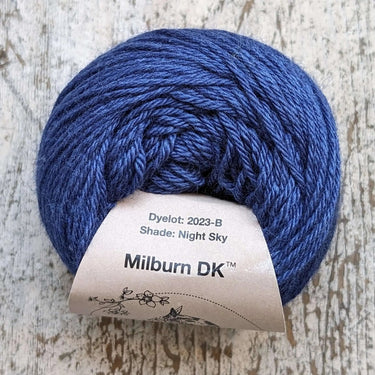 Eden Cottage | Milburn DK | Bluefaced Leicester & Silk Yarn, Color: Night Sky, Milburn DK blends British BFL & Mulberry silk for sheen, warmth & wearability. Soft, durable yarn—machine washable & perfect for garments., Knit With Me