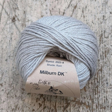 Eden Cottage | Milburn DK | Bluefaced Leicester & Silk Yarn, Color: Rain, Milburn DK blends British BFL & Mulberry silk for sheen, warmth & wearability. Soft, durable yarn—machine washable & perfect for garments., Knit With Me