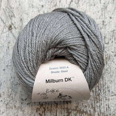 Eden Cottage | Milburn DK | Bluefaced Leicester & Silk Yarn, Color: Steel, Milburn DK blends British BFL & Mulberry silk for sheen, warmth & wearability. Soft, durable yarn—machine washable & perfect for garments., Knit With Me