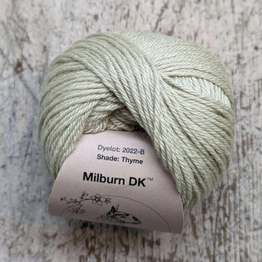 Eden Cottage | Milburn DK | Bluefaced Leicester & Silk Yarn, Color: Thyme, Milburn DK blends British BFL & Mulberry silk for sheen, warmth & wearability. Soft, durable yarn—machine washable & perfect for garments., Knit With Me