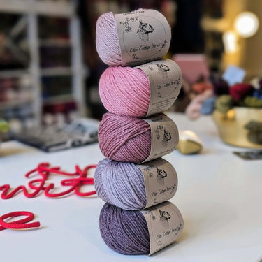 Eden Cottage | Milburn DK | Bluefaced Leicester & Silk Yarn, Color: Althaea, Milburn DK blends British BFL & Mulberry silk for sheen, warmth & wearability. Soft, durable yarn—machine washable & perfect for garments., Knit With Me