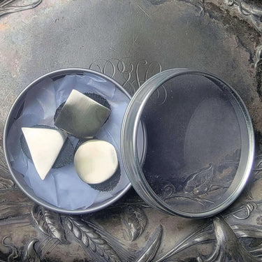 Jul Designs | Modern Stud Set | Reusable Knit Closures, Material: White Brass, Add no-sew, removable closures to knitwear with Jul’s modern stud buttons. Circle, square & triangle in brass—perfect UK knitting accessories, Knit With Me