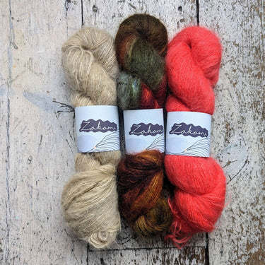 Zakami Monica Scarf Kit | Brushed Suri Alpaca Knitting, Color: kit 7, Knit the chic Monica Scarf with brushed Suri Alpaca. Includes 3 skeins + PDF pattern. A light, soft & stylish project for UK knitters., Knit With Me