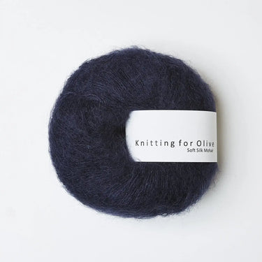 Knitting For Olive | Soft Silk Mohair, colour: Navy, A luxurious mohair yarn blend. Finest Kid Mohair and Mulberry silk fingering yarn. This yarn is incredible held double or with Knitting For Olive Merino, Knit With Me