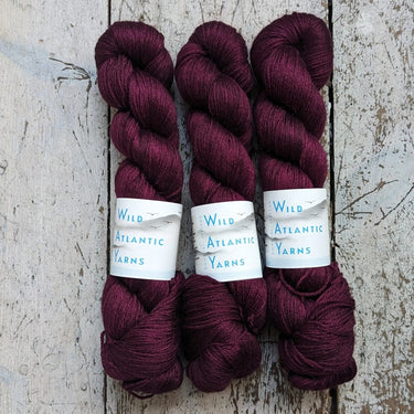 Wild Atlantic | Niamh | Merino & Silk Yarn, Colour: Mulled Wine, A luxurious blend of silk and merino combined to produce this beautifully soft base. Niamh means lustre, radiance and brightness which is this sumptuous yarn. With wonderful stitch definitio