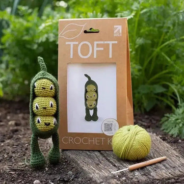 TOFT | Peas in a Pod Kit | Amigurumi Vegetable Crochet, , Crochet adorable peas in a pod with TOFT’s veggie kit. Includes DK wool, stuffing & extras—fun amigurumi project for UK crafters., Knit With Me