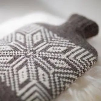 Knitting Kit for creating a cozy Pochie hot water bottle cover with intricate design.