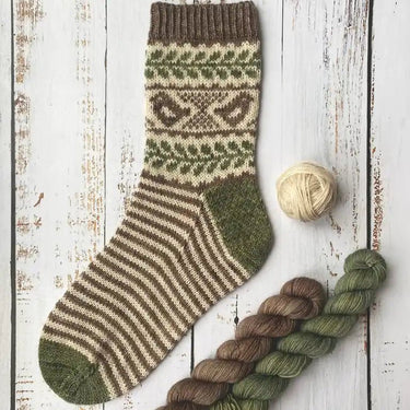 Pre-Order Woodland Joy Sock Kit Brown in option at Knit With Me yarn shop