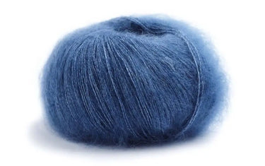 Lamana | Premia | Lace Weight Silk Mohair, Color: 12 Jeans, Lace weight silk mohair yarn—Premia is airy, soft & luminous. Luxury knitting wool UK for light shawls or paired with Como for rich textures., Knit With Me