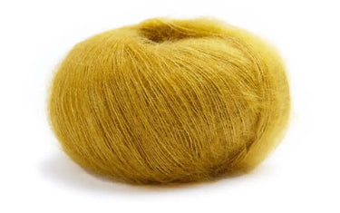 Lamana | Premia | Lace Weight Silk Mohair, Color: 67 Mustard, Lace weight silk mohair yarn—Premia is airy, soft & luminous. Luxury knitting wool UK for light shawls or paired with Como for rich textures., Knit With Me