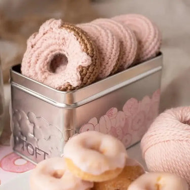 TOFT Doughnuts Crochet Kit | Amigurumi Food in a Tin, , Crochet 4 doughnuts or 1 cute character with TOFT’s gourmet kit. Includes UK-spun yarn, tools & recipe pattern in a keepsake tin., Knit With Me