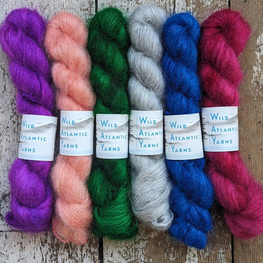 Wild Atlantic Yarn | Sorcha | Vibrant Bright Yarns, Colour: Clover, Named after the Irish word for bright, light & radiant, Sorcha, is a lace weight mohair/silk base. Wonderfully versatile, this yarn can be used alone for light and airy knits, or combined