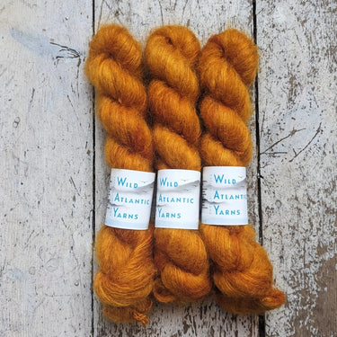 Wild Atlantic Yarn | Sorcha | Vibrant Bright Yarns, Colour: Copper Kettle, Named after the Irish word for bright, light & radiant, Sorcha, is a lace weight mohair/silk base. Wonderfully versatile, this yarn can be used alone for light and airy knits, or c