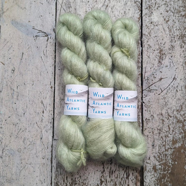 Wild Atlantic Yarn | Sorcha | Vibrant Bright Yarns, Colour: Lichen, Named after the Irish word for bright, light & radiant, Sorcha, is a lace weight mohair/silk base. Wonderfully versatile, this yarn can be used alone for light and airy knits, or combined