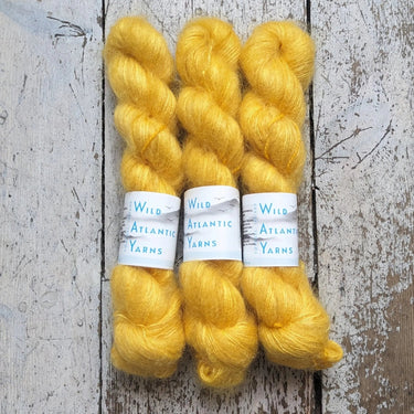 Wild Atlantic Yarn | Sorcha | Vibrant Bright Yarns, Colour: Mountain Primrose, Named after the Irish word for bright, light & radiant, Sorcha, is a lace weight mohair/silk base. Wonderfully versatile, this yarn can be used alone for light and airy knits,