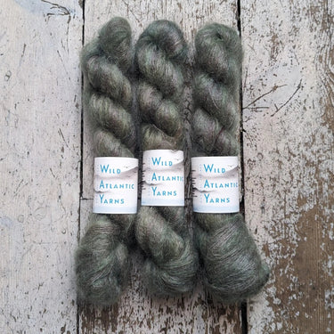 Wild Atlantic Yarn | Sorcha | Vibrant Bright Yarns, Colour: Olive Grove, Named after the Irish word for bright, light & radiant, Sorcha, is a lace weight mohair/silk base. Wonderfully versatile, this yarn can be used alone for light and airy knits, or com