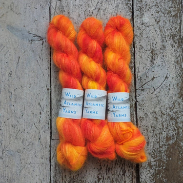 Wild Atlantic Yarn | Sorcha | Vibrant Bright Yarns, Colour: Pheonix Feather, Named after the Irish word for bright, light & radiant, Sorcha, is a lace weight mohair/silk base. Wonderfully versatile, this yarn can be used alone for light and airy knits, or
