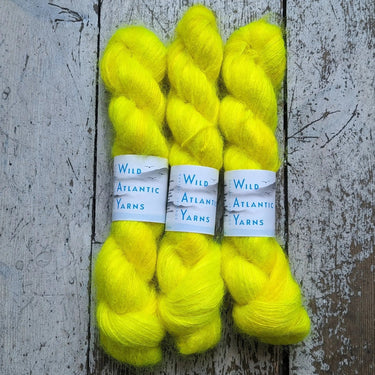 Wild Atlantic Yarn | Sorcha | Vibrant Bright Yarns, Colour: Solar Flare, Named after the Irish word for bright, light & radiant, Sorcha, is a lace weight mohair/silk base. Wonderfully versatile, this yarn can be used alone for light and airy knits, or com