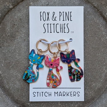 Stitch Markers | Fox & Pine in Colourful Cats option at Knit With Me yarn shop