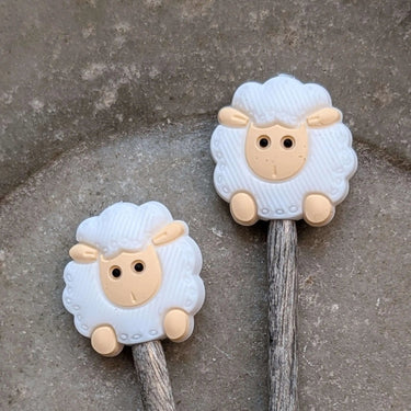 Sheep-shaped Stitch Stoppers by Fox & Pine prevent knitting unraveling on needles