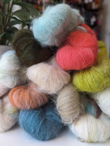 Zakami | Suri Fluff Lace | Baby Suri Alpaca & Silk Yarn, Colour: Whispered Melodies From Ancient Times, This incredibly soft blend of Baby Suri Alpaca and Silk is an absolute dream. So very soft and light. It can be used on it's own or held together with