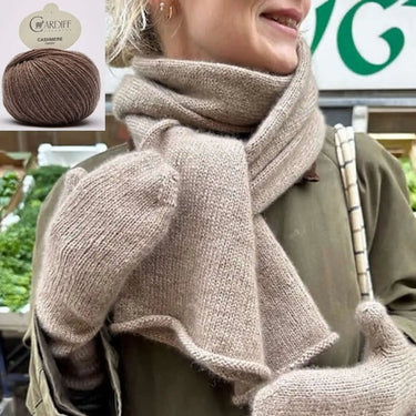 Vienna Set Kit | PetiteKnit Mittens & Scarf in Cashmere, Color: 622 CORTECCIA, Knit the Vienna Set by PetiteKnit in Cardiff Cashmere. Includes 9 balls & PDF pattern—luxury kit for scarf & mittens, perfect for gifting., Knit With Me