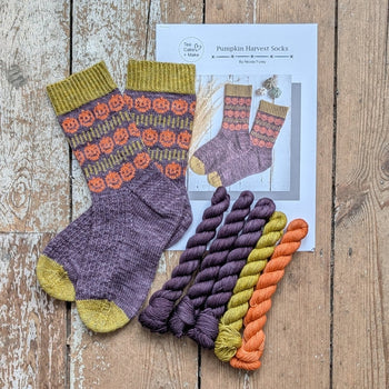 The Pumpkin Harvest Sock Kit in option at Knit With Me yarn shop