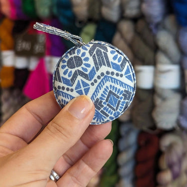 Topp | Tape Measure | Cute Fabric Covered Tool, Color: Denim, Topp’s fabric-covered tape measure is a stylish must-have for knitters. Measures 150cm/60", locks in place, and retracts with a button. Two colours., Knit With Me