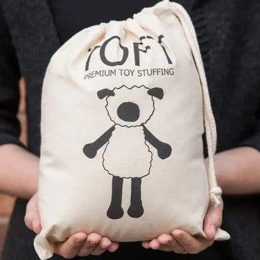 TOFT | Toy Stuffing | Washable Hi-Loft Fibre Fill, , Soft, washable polyester toy stuffing in a reusable TOFT tote. Perfect craft filling for 5 crochet animals—ideal tool for UK amigurumi makers., Knit With Me