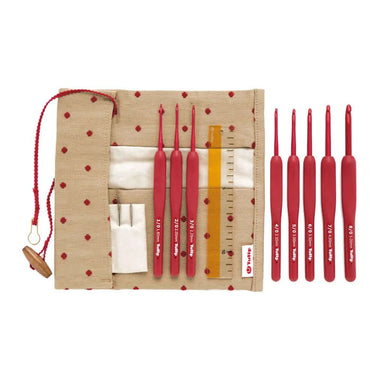Tulip ETIMO Red | Cushion Grip Crochet Hook Set, , Crochet with comfort using Tulip ETIMO Red. Matte finish hooks, soft grip handles & tools in a compact case—perfect for UK crafters., Knit With Me