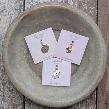 Twill + Print Progress Keepers displayed in a dish bowl, ideal for knitting and crochet tracking.