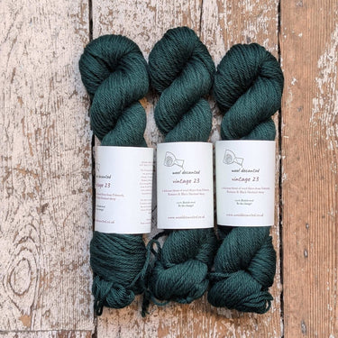 Wool Decanted | Vintage 23 DK | Soft British Wool Yarn, colour: Bottle Green, Vintage 23 DK is soft British wool yarn with Polwarth, Romney & Shetland. Ideal knitting wool UK for colourwork, texture & next-to-skin wear, Knit With Me