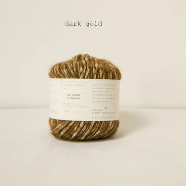 Le Coton & Alpaca yarn in dark gold color, blend of 66% GOTS cotton and 34% Super Fine Alpaca, perfect for spring and autumn knitting.