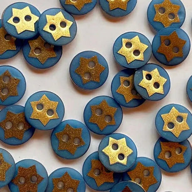12mm matt blue with gold metallic star buttons (B6) - Knit With Me