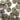 Pattern of gray buttons with gold edges on a white background