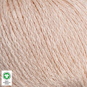 Løvetand yarn by CaMaRose, 100% organic linen, chainette texture, ideal for summer knitwear, organic certification visible.