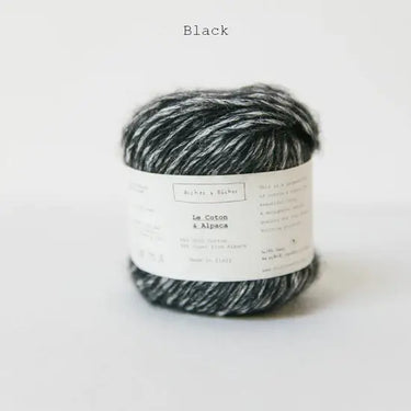 Black Le Coton & Alpaca yarn by Biches & Buches, a soft blend of 66% GOTS cotton and 34% super fine alpaca, ideal for knitting.