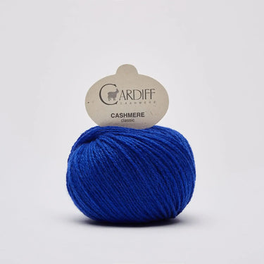Ball of Cardiff Cashmere Classic yarn for Sophie Scarf Kit in vibrant blue.
