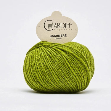 Green ball of Cardiff Cashmere Classic hand-knitting yarn