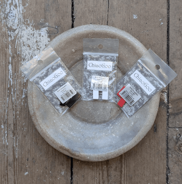 ChiaoGoo End Stoppers, pack of 2, for interchangeable knitting cables; perfect for traveling or switching projects.