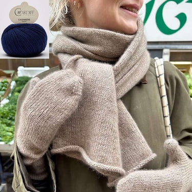 Vienna Set Kit | PetiteKnit Mittens & Scarf in Cashmere, Color: 638 INDACO, Knit the Vienna Set by PetiteKnit in Cardiff Cashmere. Includes 9 balls & PDF pattern—luxury kit for scarf & mittens, perfect for gifting., Knit With Me
