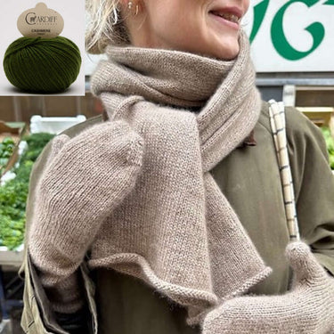 Vienna Set Kit | PetiteKnit Mittens & Scarf in Cashmere, Color: 579 MEMPHIS, Knit the Vienna Set by PetiteKnit in Cardiff Cashmere. Includes 9 balls & PDF pattern—luxury kit for scarf & mittens, perfect for gifting., Knit With Me