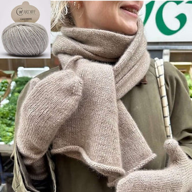 Vienna Set Kit | PetiteKnit Mittens & Scarf in Cashmere, Color: 518 PIOMBO, Knit the Vienna Set by PetiteKnit in Cardiff Cashmere. Includes 9 balls & PDF pattern—luxury kit for scarf & mittens, perfect for gifting., Knit With Me